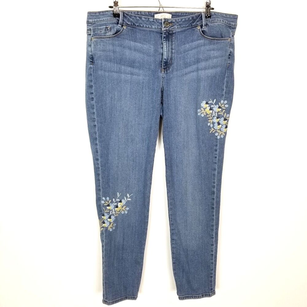 J.Jill Women Weekender Straight Leg Embroidered Denim Jeans Sz 18 Blue